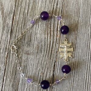 Caravaca Cross Bracelet 925 Sterling Silver With Amethyst stone